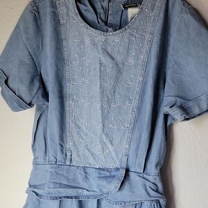Alexandra Lee Vintage 80'Light Blue Denim Dress with Embroidered Front Size14 P
